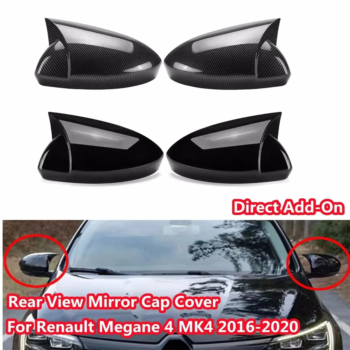 Glossy Black/Carbon Fiber Look For Renault Megane 4 M Car Side Wing Rearview Mirror Cover Cap Bat Rear View Mirror Cover
