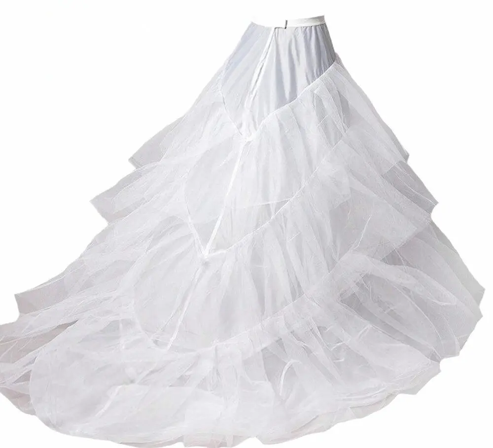 White Black Long Train Petticoat for Tail Wedding Party Dresses Crinoline 3 Hoops Underskirt saiote de noiva