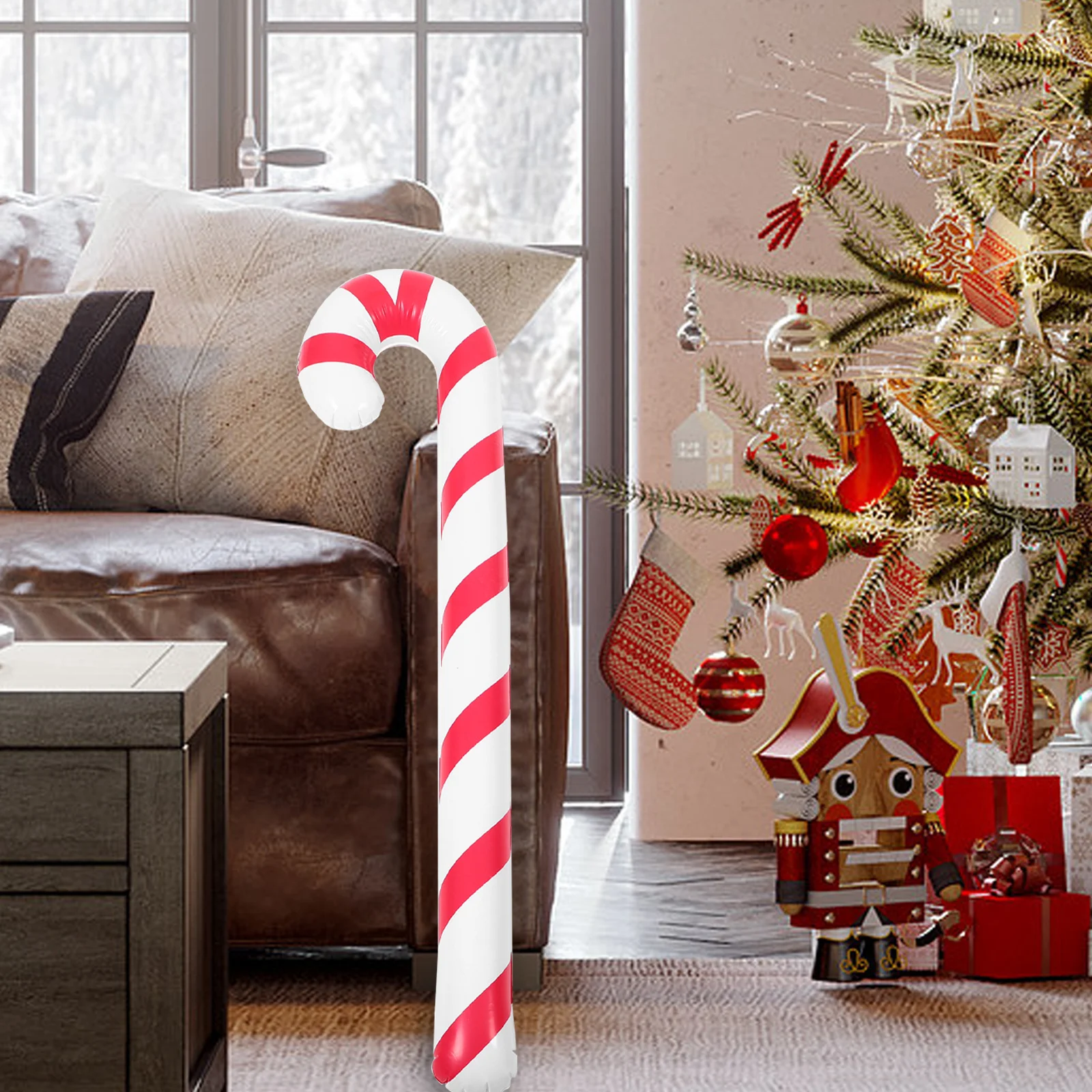 

2 Pcs Red and White Balloons Holiday Christmas Inflatable Crutches Cane Festive Decorations