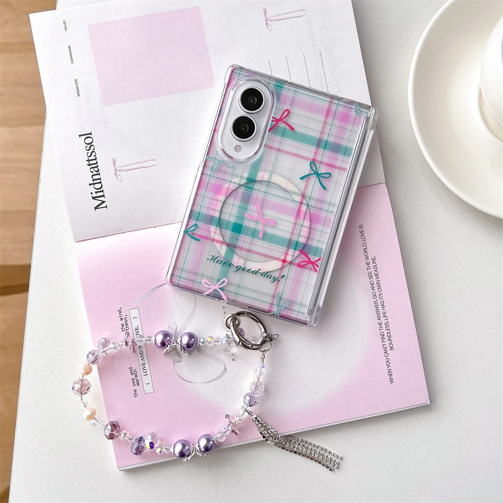 New 2026 Cute Striped bow tie Magnetic Phone Case For Samsung Galaxy Z Fold8 Kawaii Shockproof for Magsafe Protective For Girls
