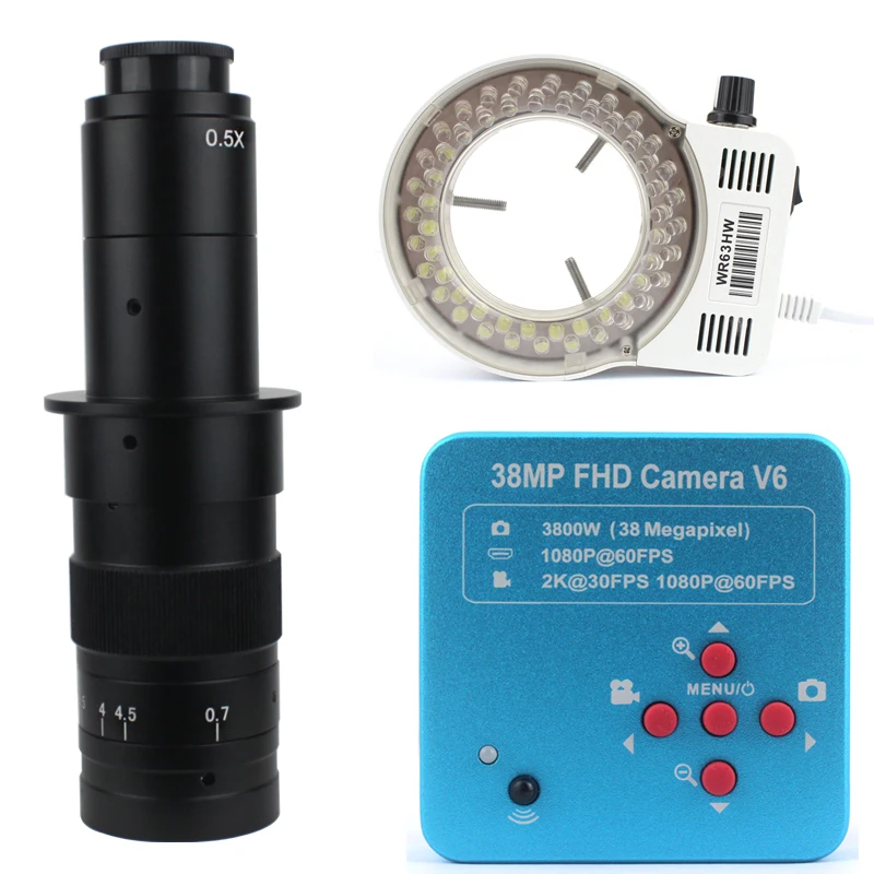 

Newest 38MP 2K HDMI UBS Industry Video Microscope Camera +130X/180X/300X Monocular Lens 56 LED Light For PCM SMD Soldering