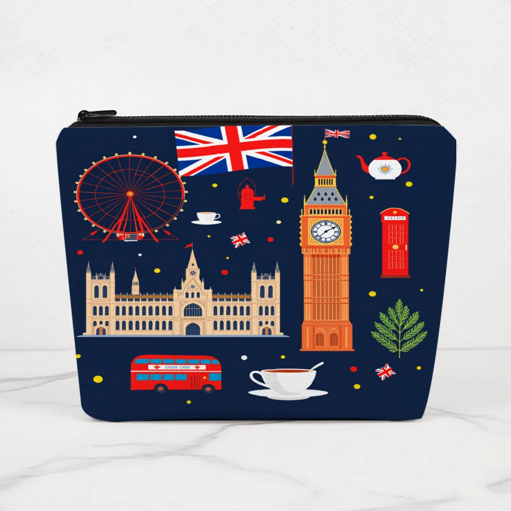 Travel Accessories London - แลนด์มาร์คส์ของลอนดอน ยูเนี่ยนแจ็ค บัส คล็อก กระเป๋าแต่งหน้าสำหรับเด็กผู้หญิง กระเป๋าเครื่องสำอาง