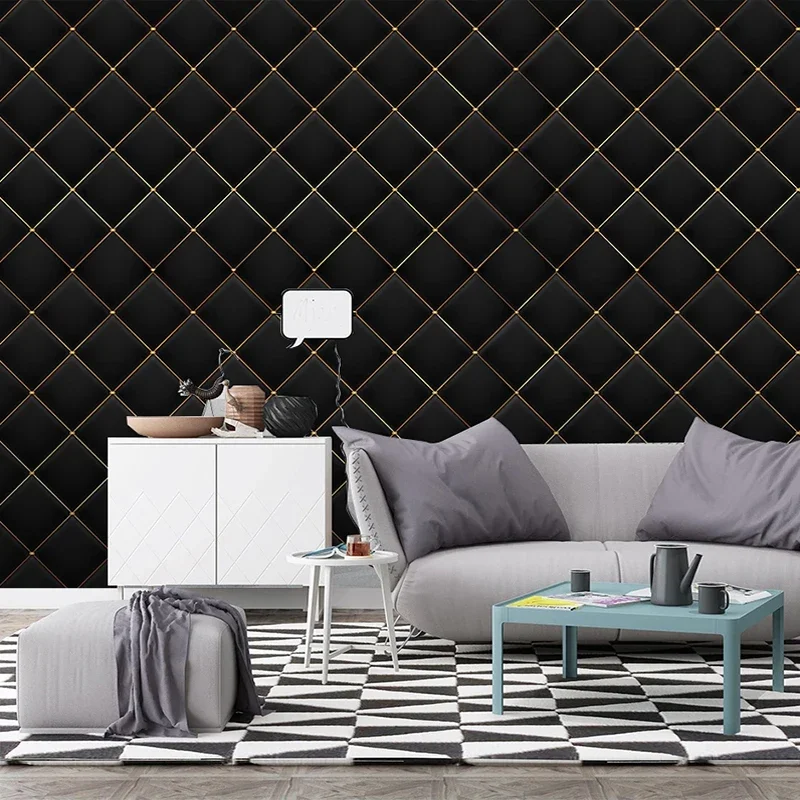 

Custom Photo Wall Paper 3D Black Grid Golden Lines Luxury Bedroom Living Room Sofa TV Background Wall Mural Wallpaper Home Decor