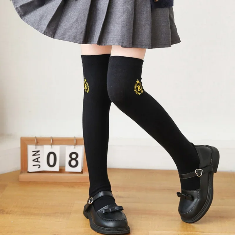 3-12Y Girl Knee-high Socks Children Classic College Style Student Girls Stockings Kids Embroidered Badge Stockings