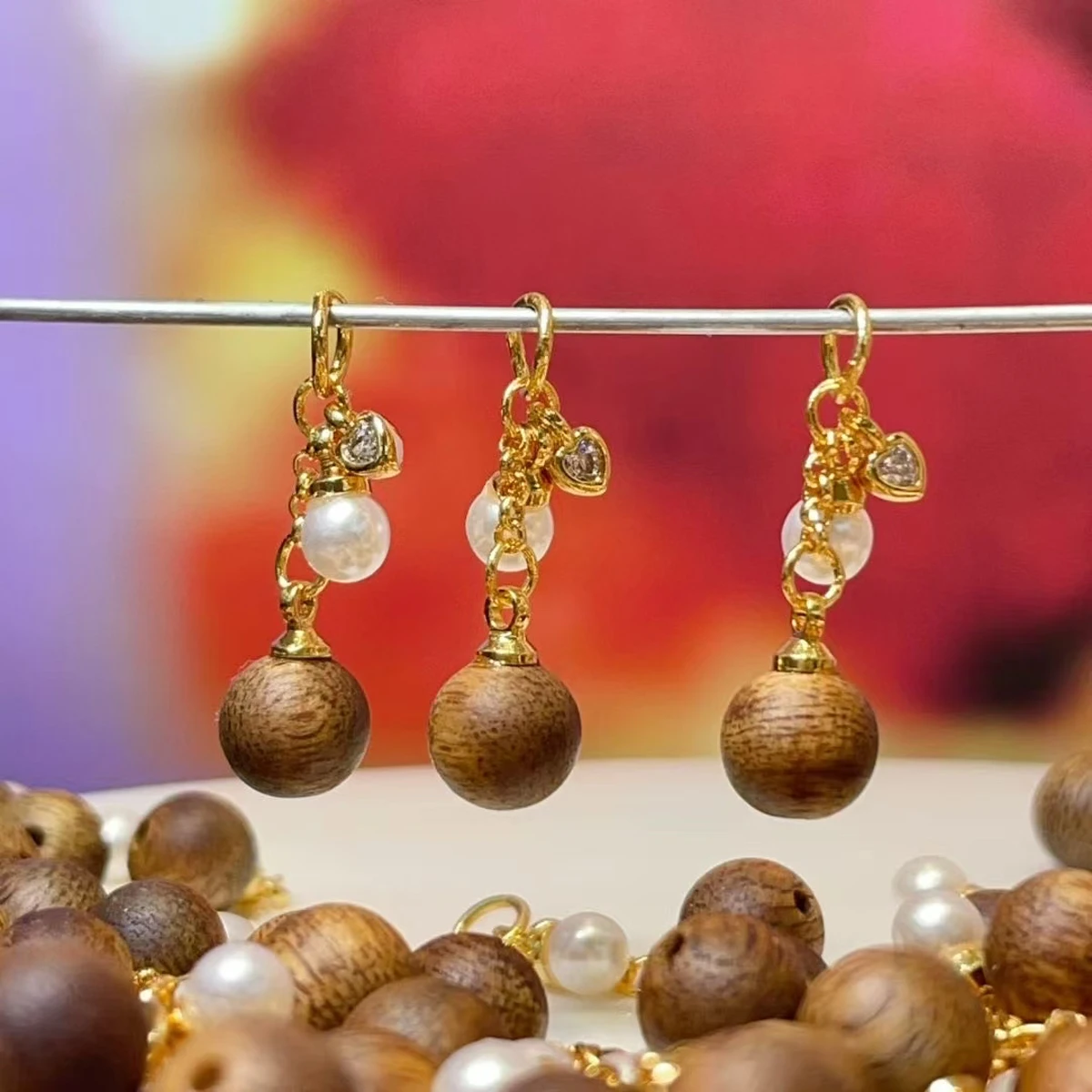 

5pcs New Natural Stone Pendant Ball Shape Qinan Sandalwood Agates Pendant for Making DIY Jewelry Necklace Bracelet 7x10mm