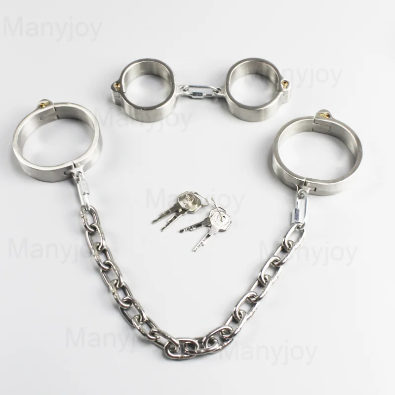 Stainless Steel Restraints Hand/Ankle Cuffs Neck Collar with Chain Lockable Bondage BDSM Reatraint Sex Toys for Women Men