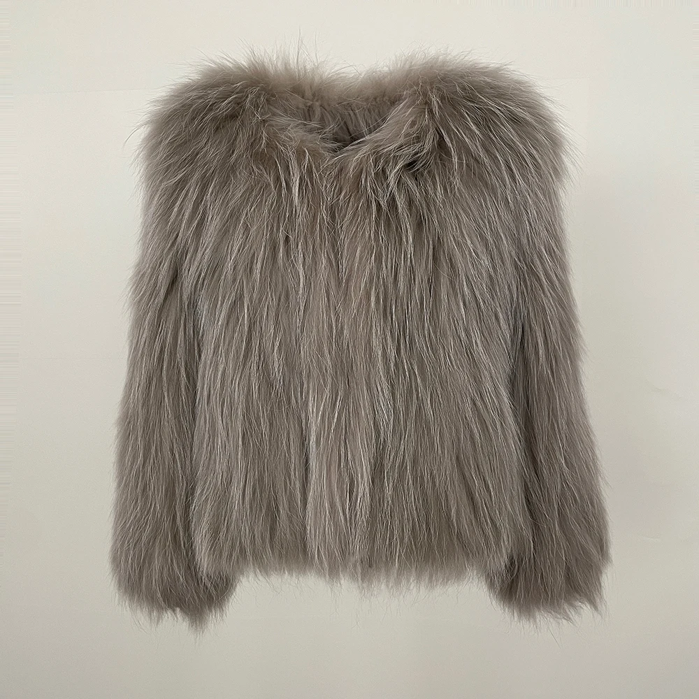 سترة فرو دافئة للتنقل اليومي على الوجهين موضة سميكة المنسوجة الفراء النساء 2024 الخريف الشتاء جديد سترة فرو الراكون الطبيعي