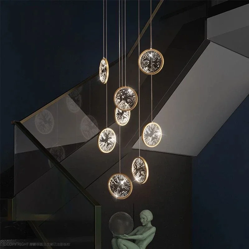 

Modern Crystal Chandelier For Staircase Led Gold/Black Dining Room Hanging Lamp Luxury Ring Design Bedroom Lighting Round Lustre