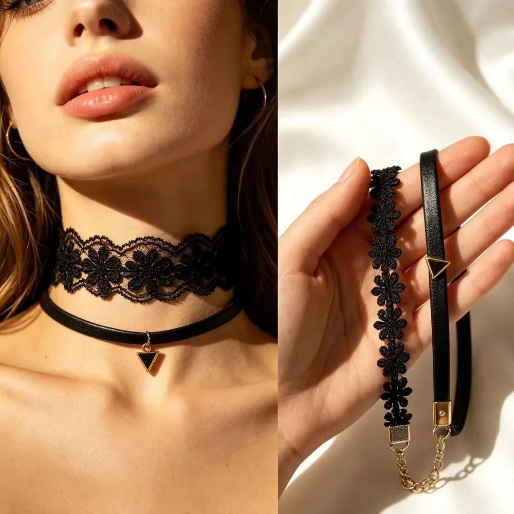 Y2K Gothic Black White Lace Flower Short Choker Necklace Women Sexy Collar Neck Jewelry Party Accessories for Girls
