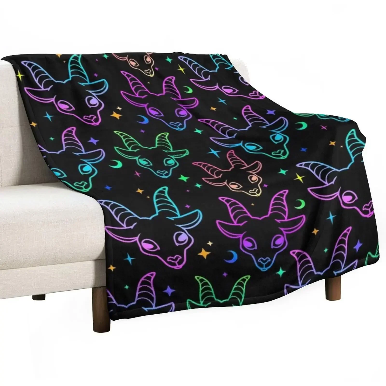 

Little Baphomet/Pastel Goth /Kawaii Pastel /Creepy Cute/ /Black and Pink/ Skulls and Bats Throw Blanket