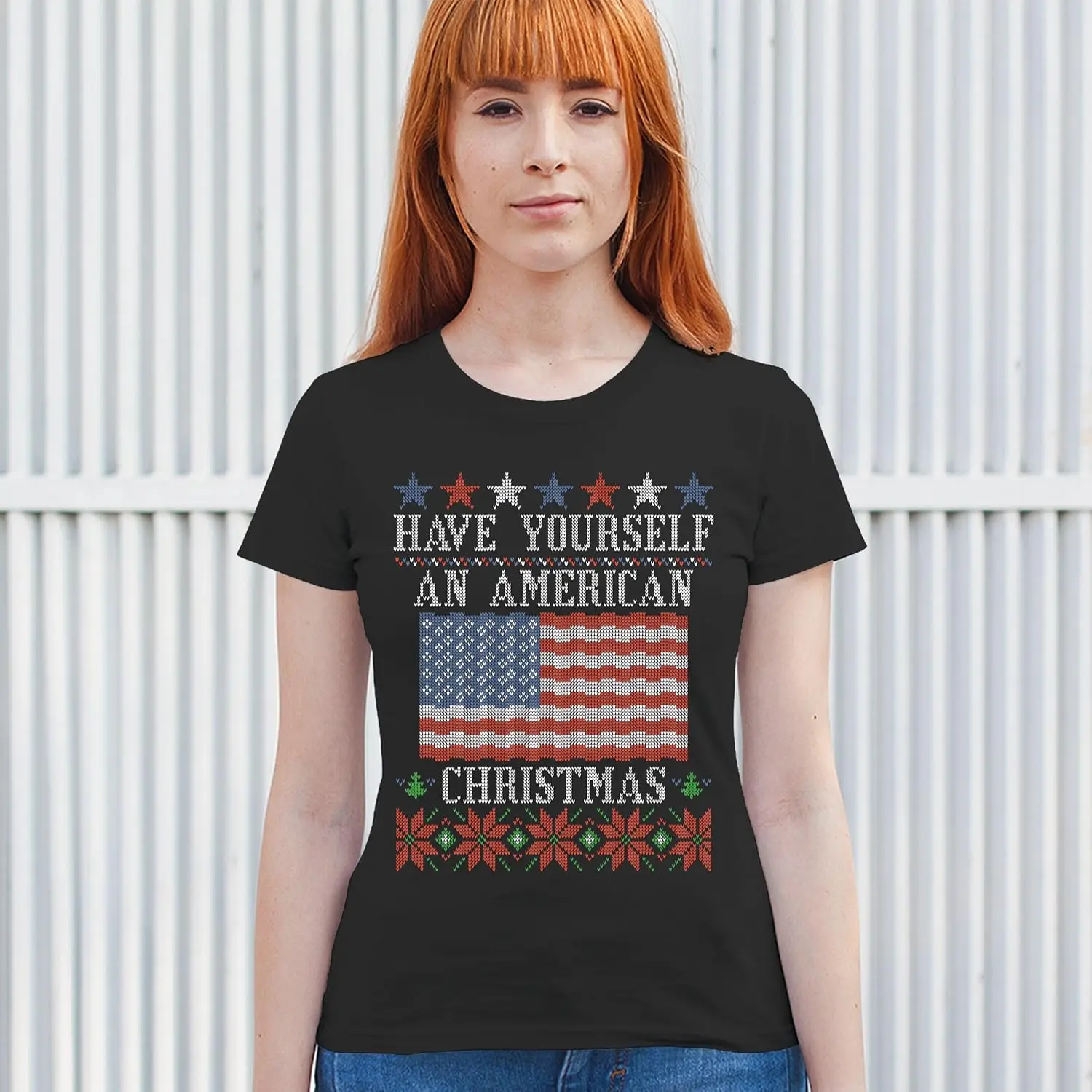 Camisola feia das mulheres para o Natal, tem-se um T-shirt americano, T-shirt patriótica