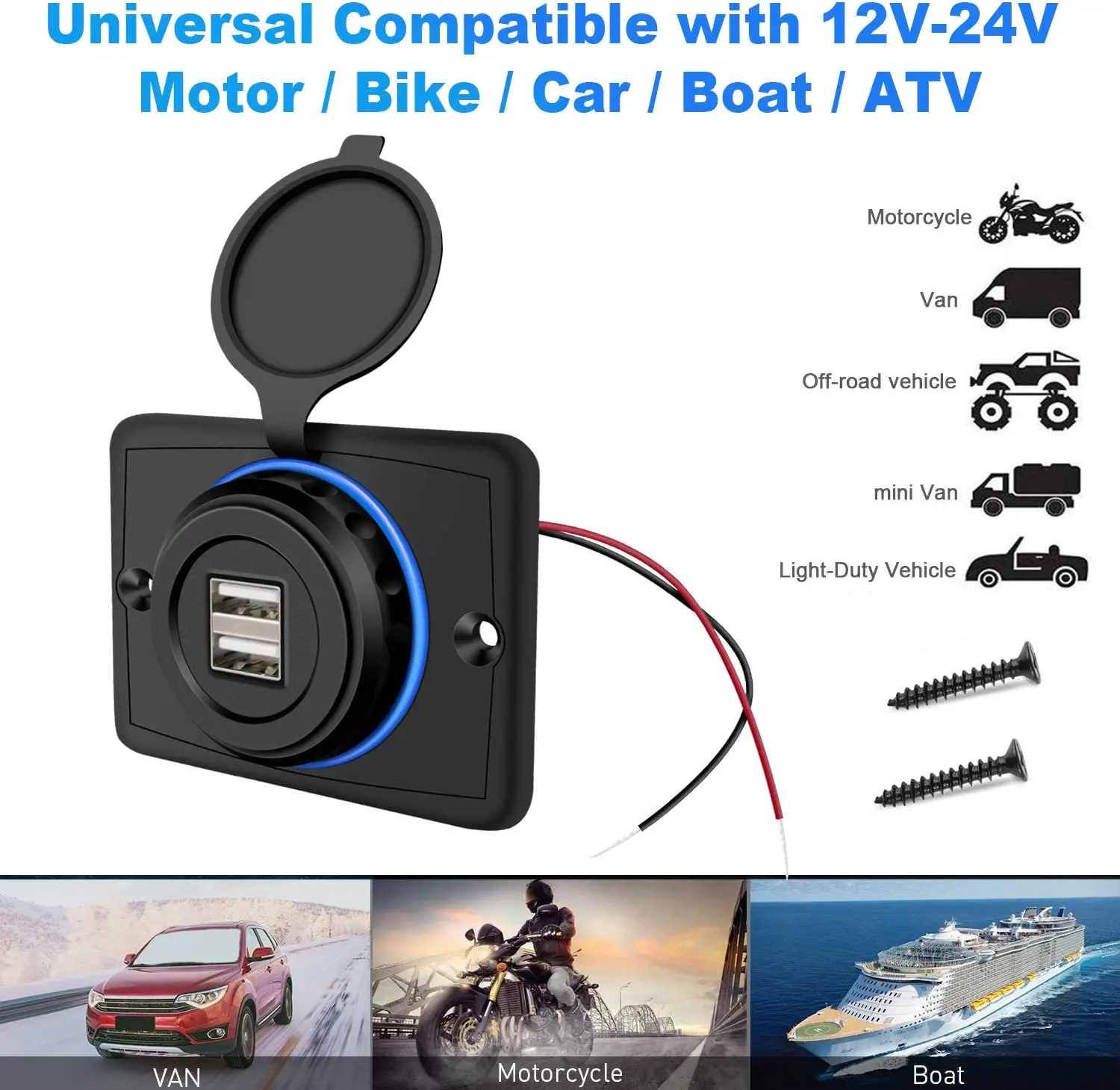 dual-USB vehicle-mounted charger socket with indicator light 12v 24v 3.1A power socket suitable for cars boats cars