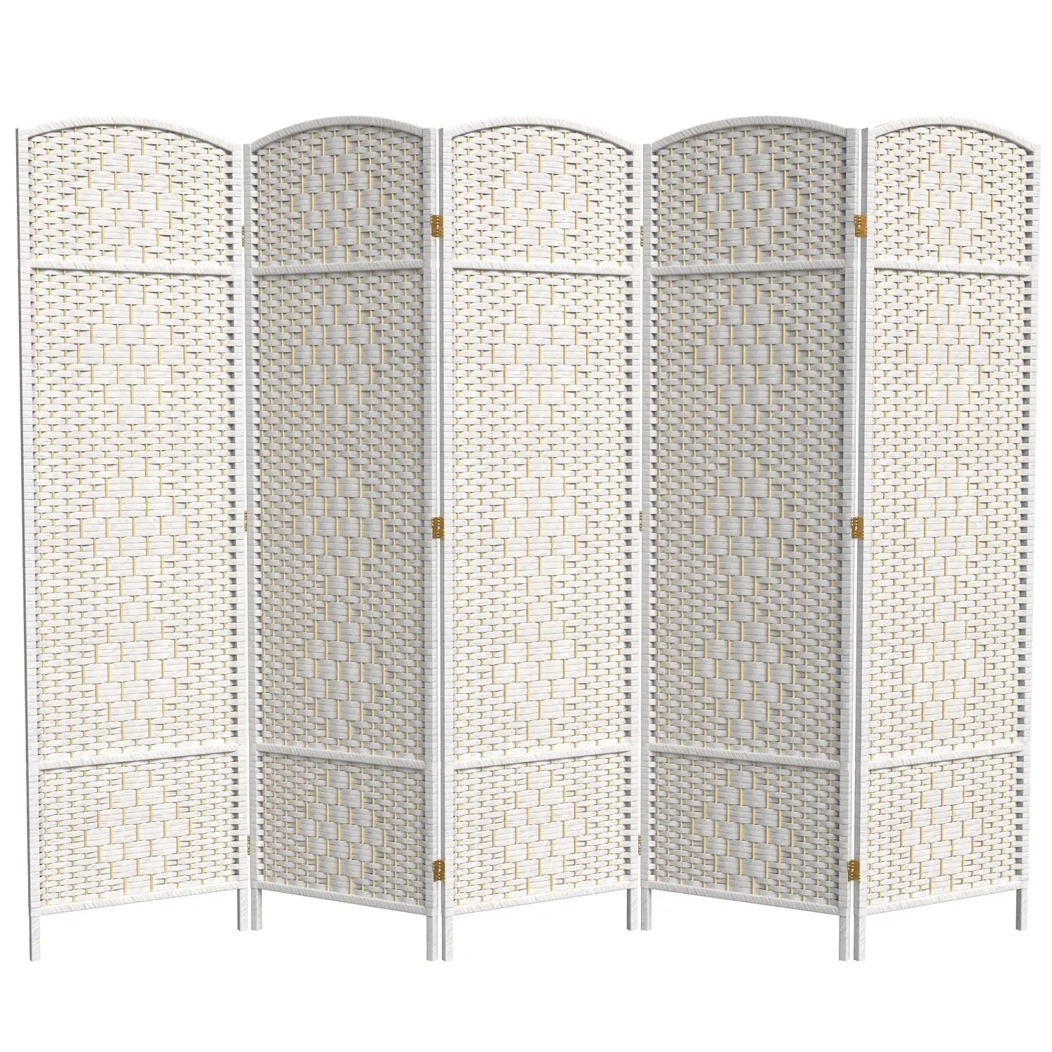 6ft Tall Diamond Weave Fiber Room Divider White 5 Panel Privacy Screen, Customized