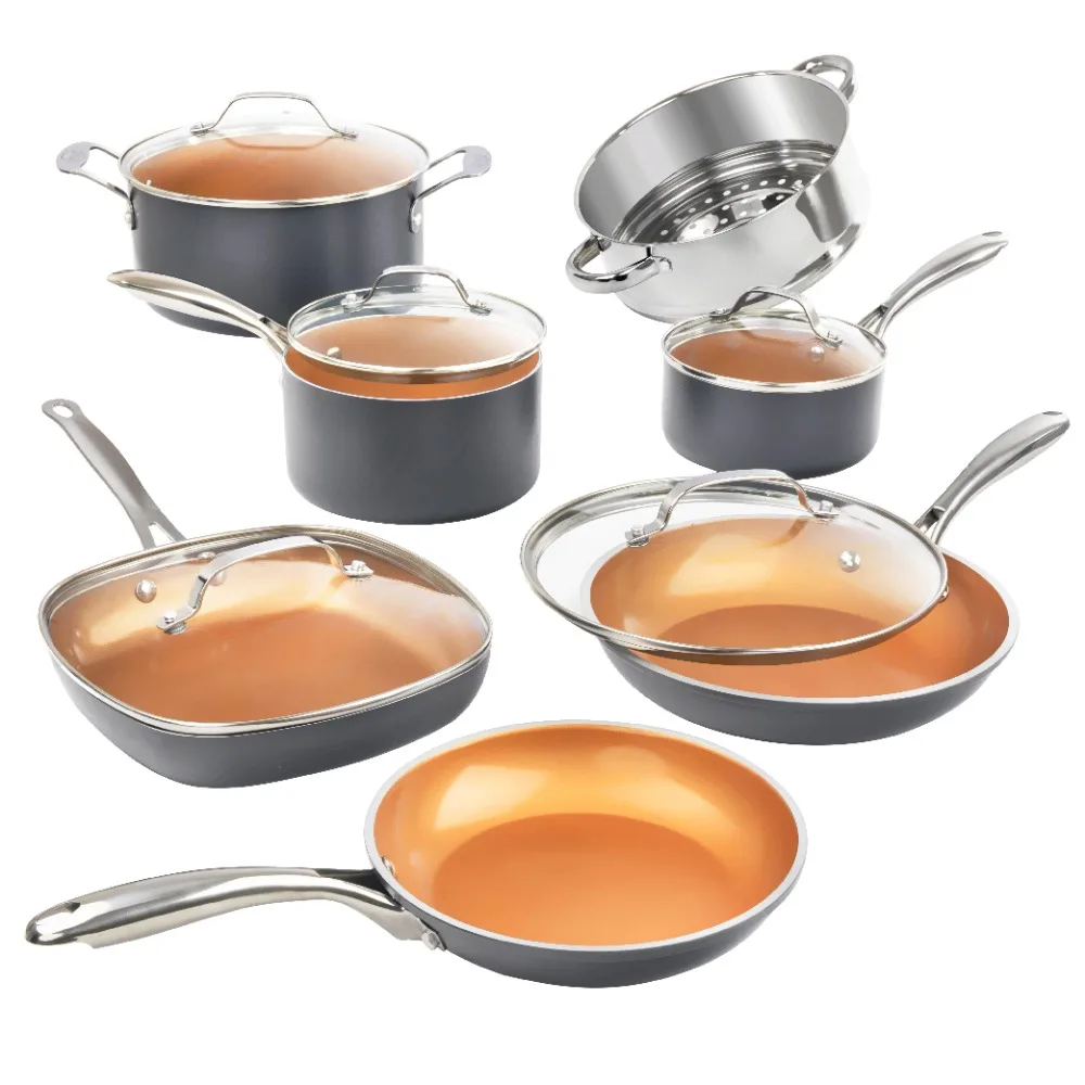 

Dishwasher and Oven Safe12 Pcs Kitchenware Diamond Pots and Pans Set Nonstick Cookware Set Includes Skillets Fry Pans Stock Pots