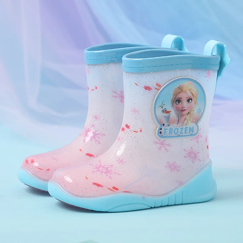 Disney Frozen Girls Rain BootsPrincess Elsa Student Rain Boots Children\'s Water Proof Rubber Water Shoes Non-Slip Short Shoes