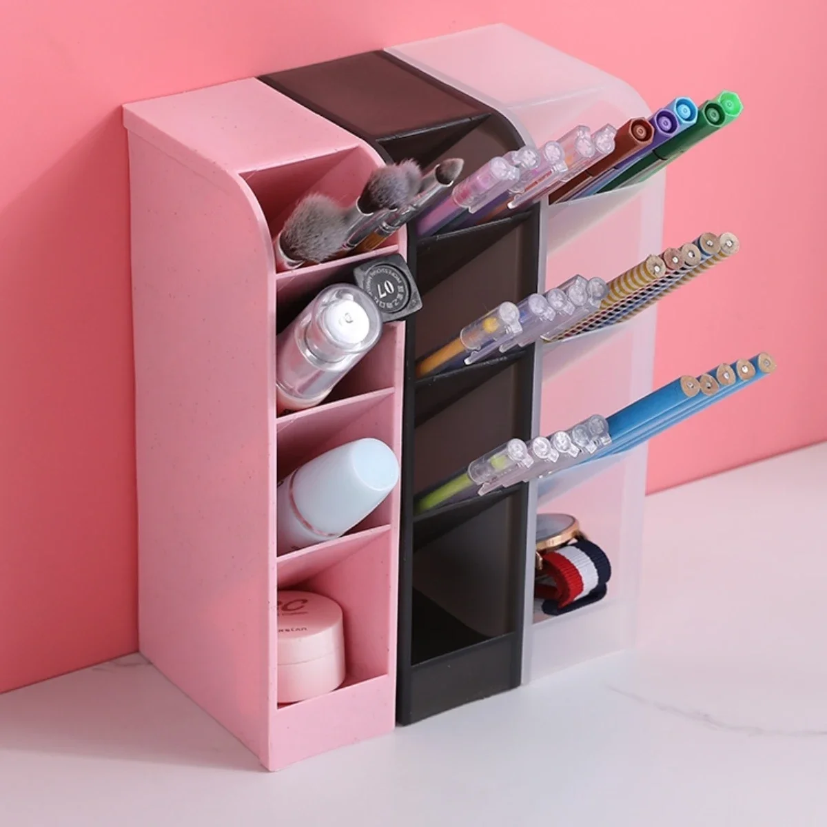Multi-functional Stationery Storage Box Desk Multi-Layer Pen Holder Inclined Cosmetic Brush Storage Holder For Office Supplies