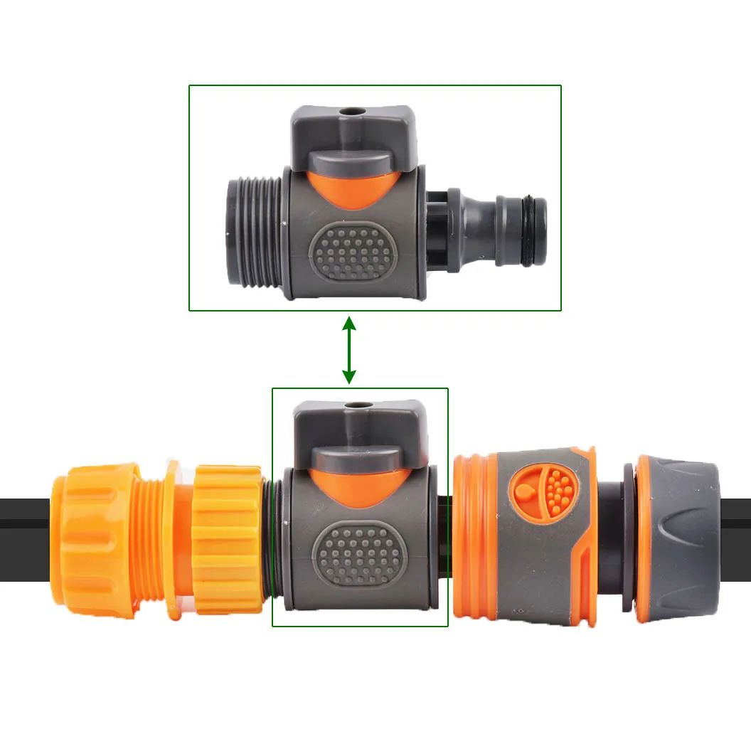 Conector rápido de manguera de jardín, adaptador macho y hembra con interruptor de válvula de cierre, 1/2, 3/4, 1 pulgada