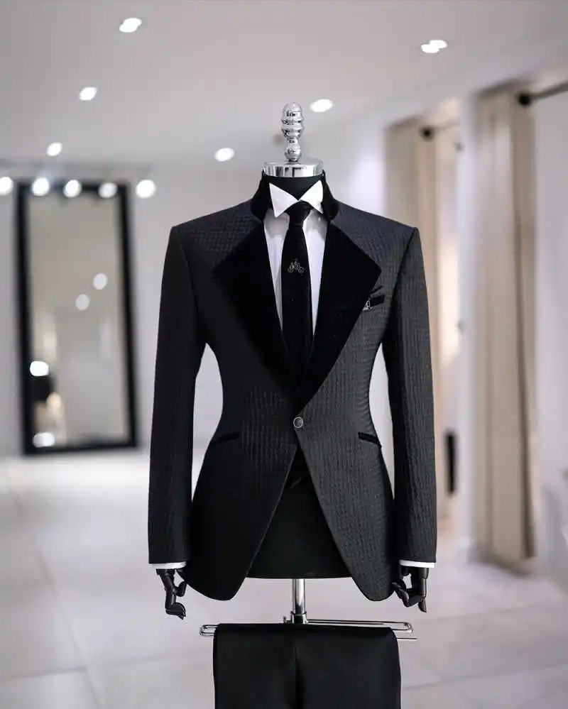 Formal Man Tuxedos Jacquard 2 Piece Set Jacket Pants Men Suit Classic Fit Single Breasted Evening Wedding Groom Customized image 2