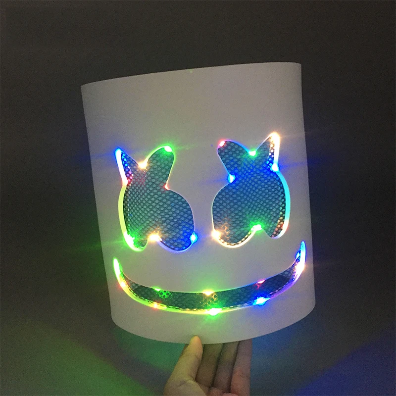 Maska DJ Marshmello LED na Halloween świąteczna wieczorowa maska światła do maskarady Cosplay dekoracja nakrycia głowy DIY Marshmallow