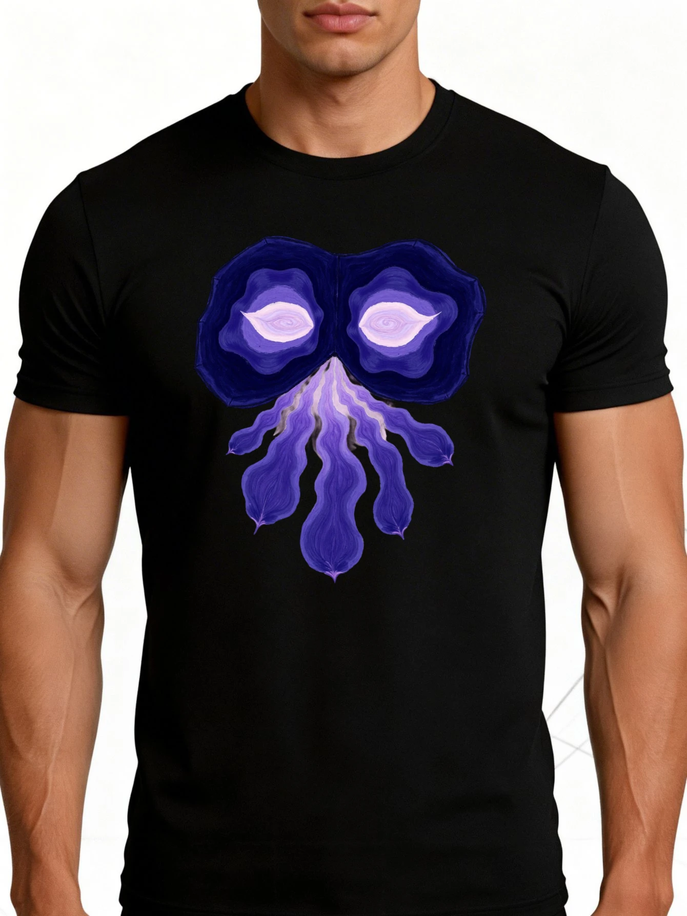 Men's Graphic T-Shirt - Breathable, Soft, Lightweight - Purple Abstract Face Design - Vintage Fun Pattern Casual Short Sleeve Summer Top, Gift for Him