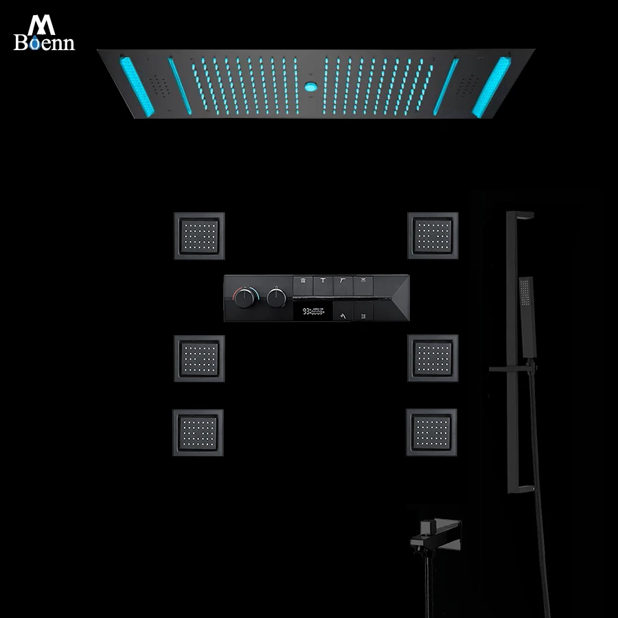 

M Boenn черная насадка для душа с дождевой насадкой, смеситель для душа в ванной комнате, роскошный многофункциональный светодиодный набор душевой системы, умный термостат, смеситель