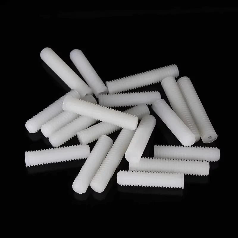 M3 M4 M5 M6 M8 M10 M12 Parafusos de uma palavra de nylon sem cabeça Isolados de plástico de nylon branco sem cabeça Parafuso sem cabeça