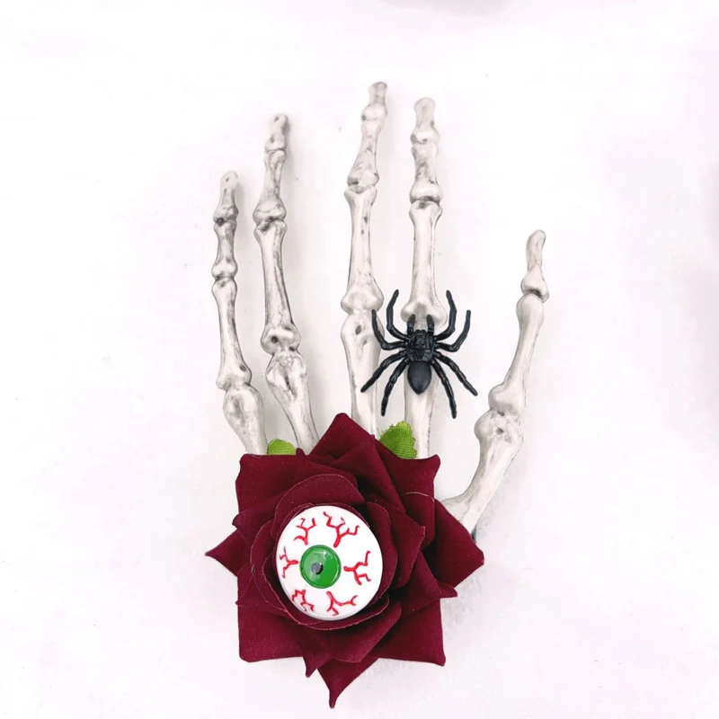 กิ๊บติดผมรูปดอกกุหลาบฮาโลวีนแต่งผมแบบกิ๊บติดผมรูปโครงกระดูกสำหรับวันแมงมุมหัวกะโหลกที่ตกแต่งผมกิ๊บหนีบผมที่แต่งผมวันฮาโลวีน