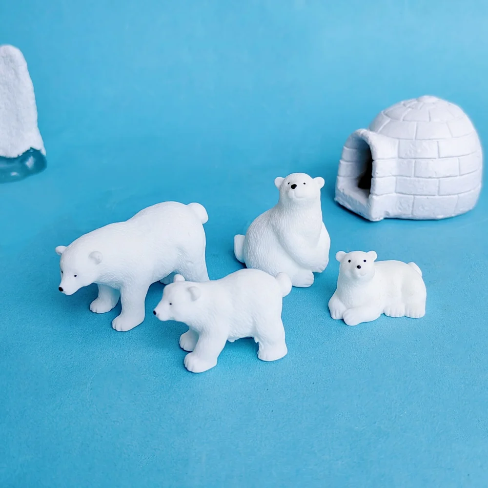 4pc Polar Bear Family Set Animal Gift Decoration Resin Craft Miniature Figure Tiny For Bonsai Microlandscape Fairy Garden Decor