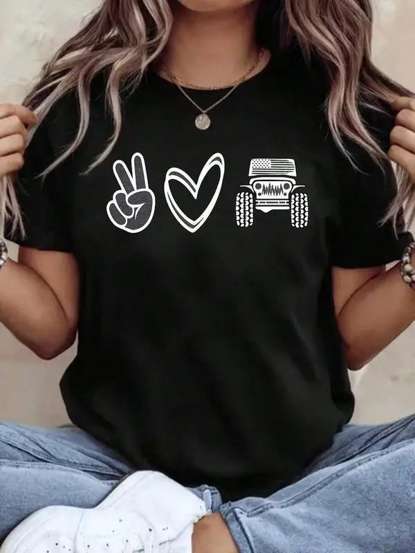 2026 SUMMER TopWomen's Jeeps Print Oversized Cotton T-Shirt, Soft And Breathable, Comfortable And Fitted Crew Neck, 220gLoose And Comfortableshirt