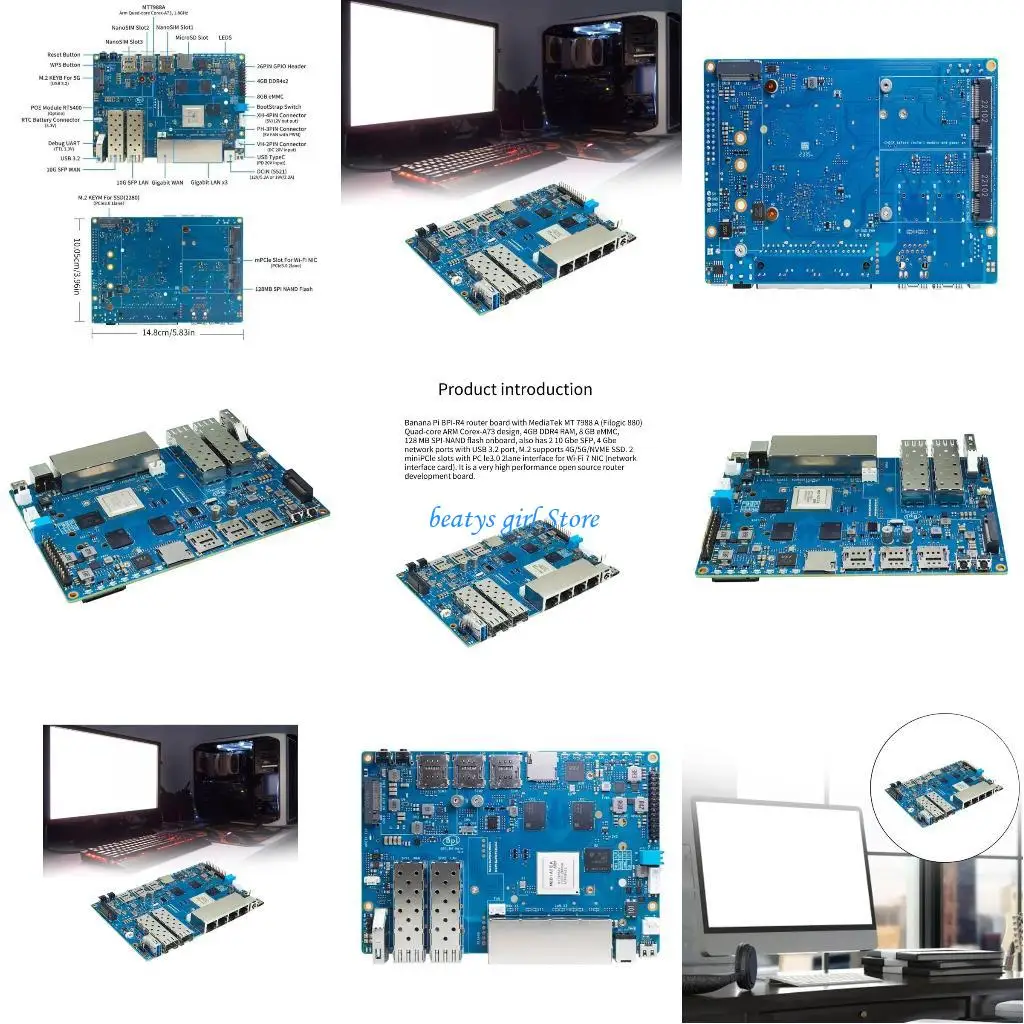 바나나 BPI-R4 개발 보드 컨트롤 보드 MT7988A 4 코어 암 CoreXA73 4GB DDR4 8GB EMMC 128MB 플래시