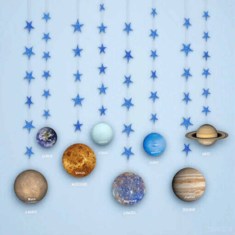 1Set Shiny Planet-Themed Paper Bunting Set Premium Quality Birthday Party Decorations for Kids Theme Party Stage Backdrop