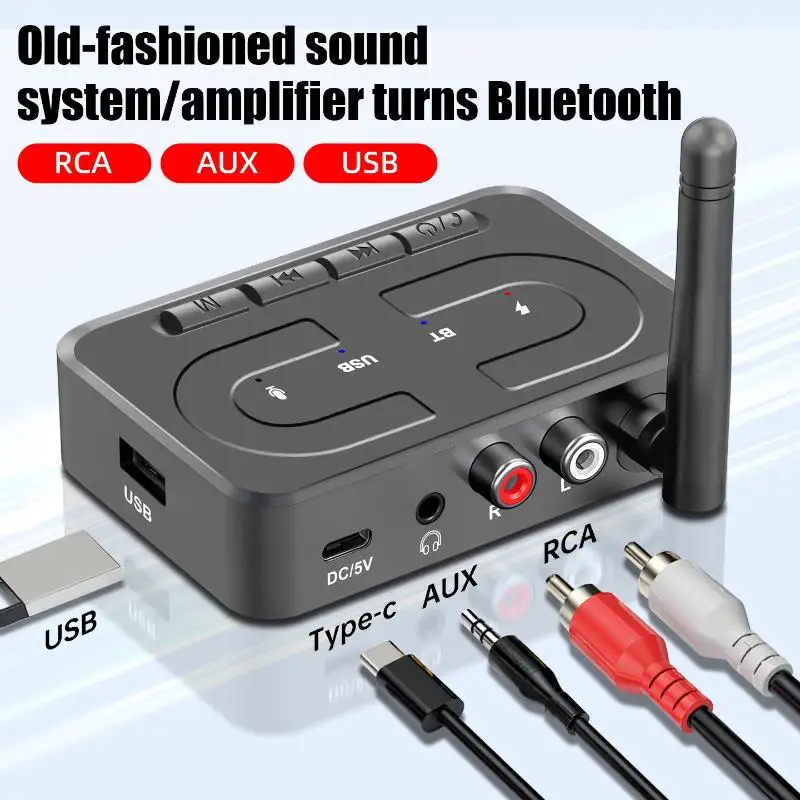 New Bluetooth 6.0 Audio Receiver 3.5mm AUX RCA With Mic HIFI Stereo Wireless Adapter Support USB U-Disk For Car Speaker Amp