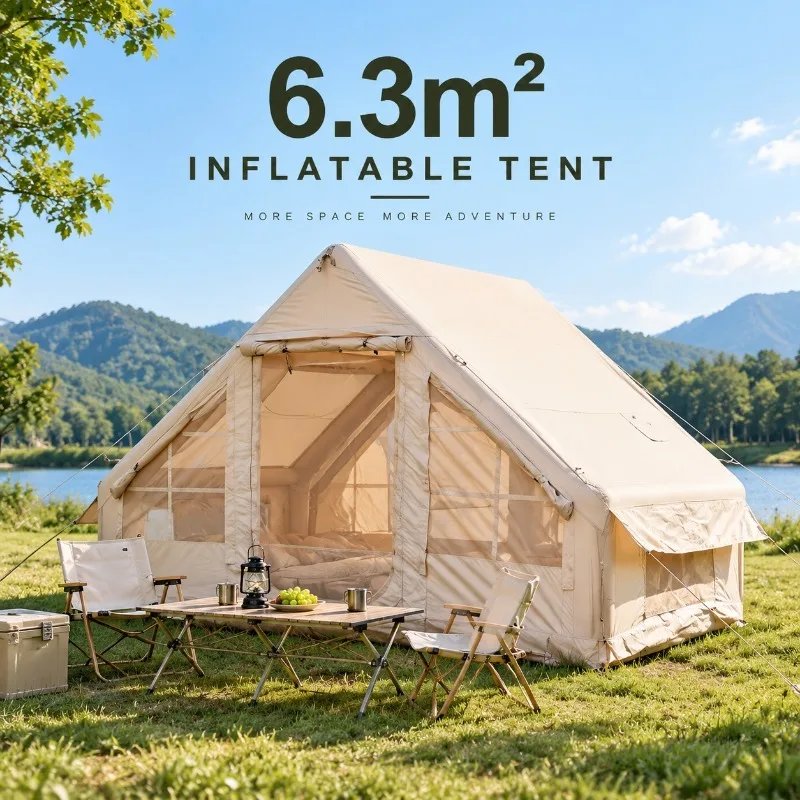 Waterproof UV‑Resistant Oxford Pop‑Up Air House Tent, 6.3㎡ Foldable Inflatable Air Tent Shelter for Outdoor Camping Activities