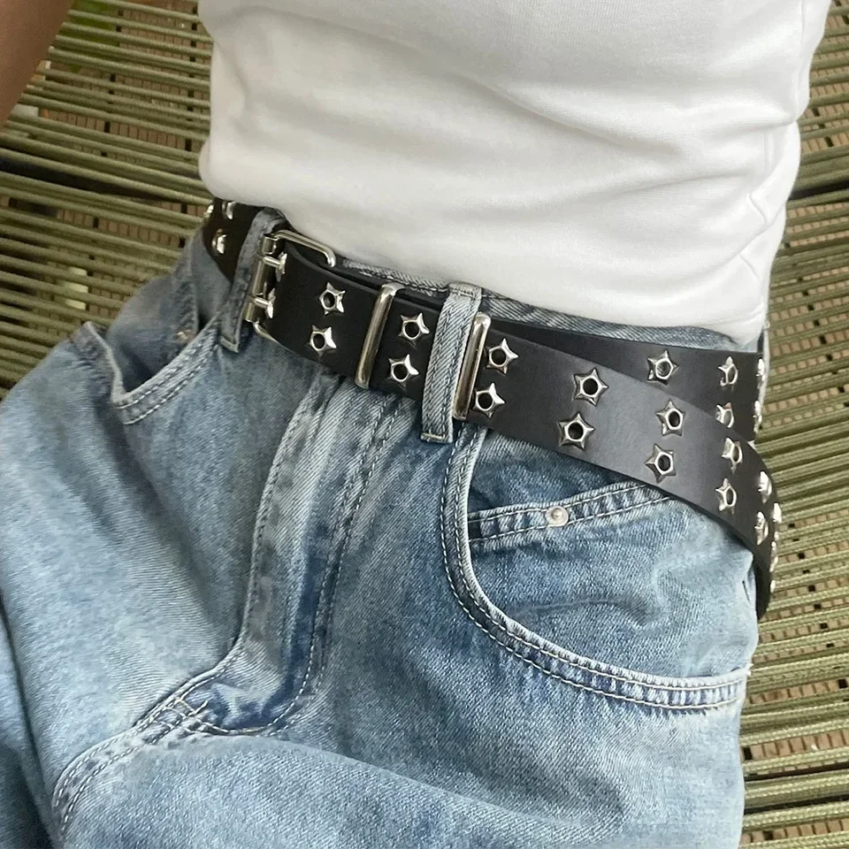 110cm Waist Belt Y2K Punk Rivet Leather Belts Women Men Star  display picture 2