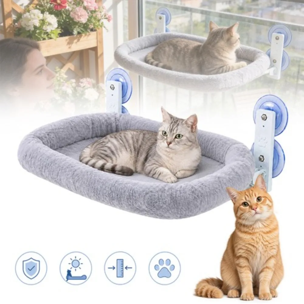 Hamaca para gatos con ventosa de gran resistencia, asiento colgante de felpa suave para ventanas, 55 x 36 x 20 cm, instalación sin necesidad de taladrar, plataforma de descanso para gatos y gatitos en