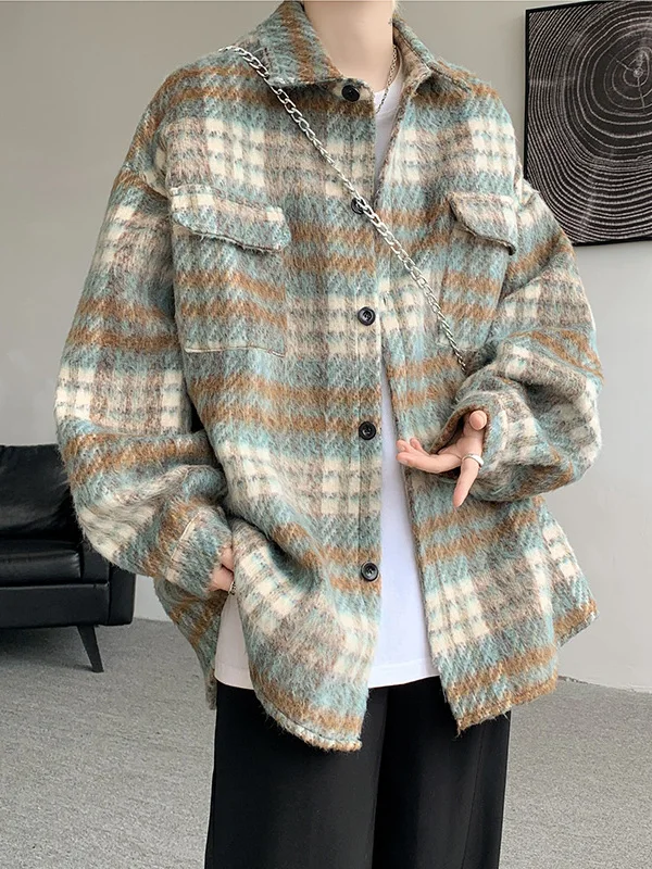 

Мужская шерстяная рабочая куртка в стиле кэжуал, модная молодежная свободная куртка с длинными рукавами на пуговицах, ветрозащитная верхняя одежда