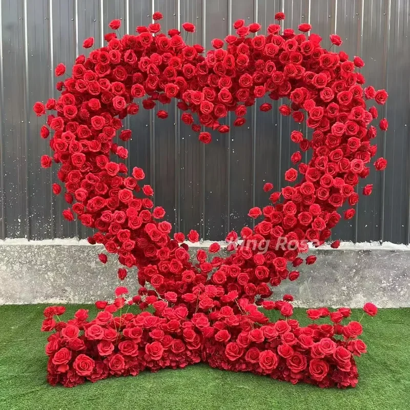 Wedding Heart Shape Modern Detachable Flower Arch Artificial Silk Roses Backdrop with Stand for Indoor/Outdoor Use