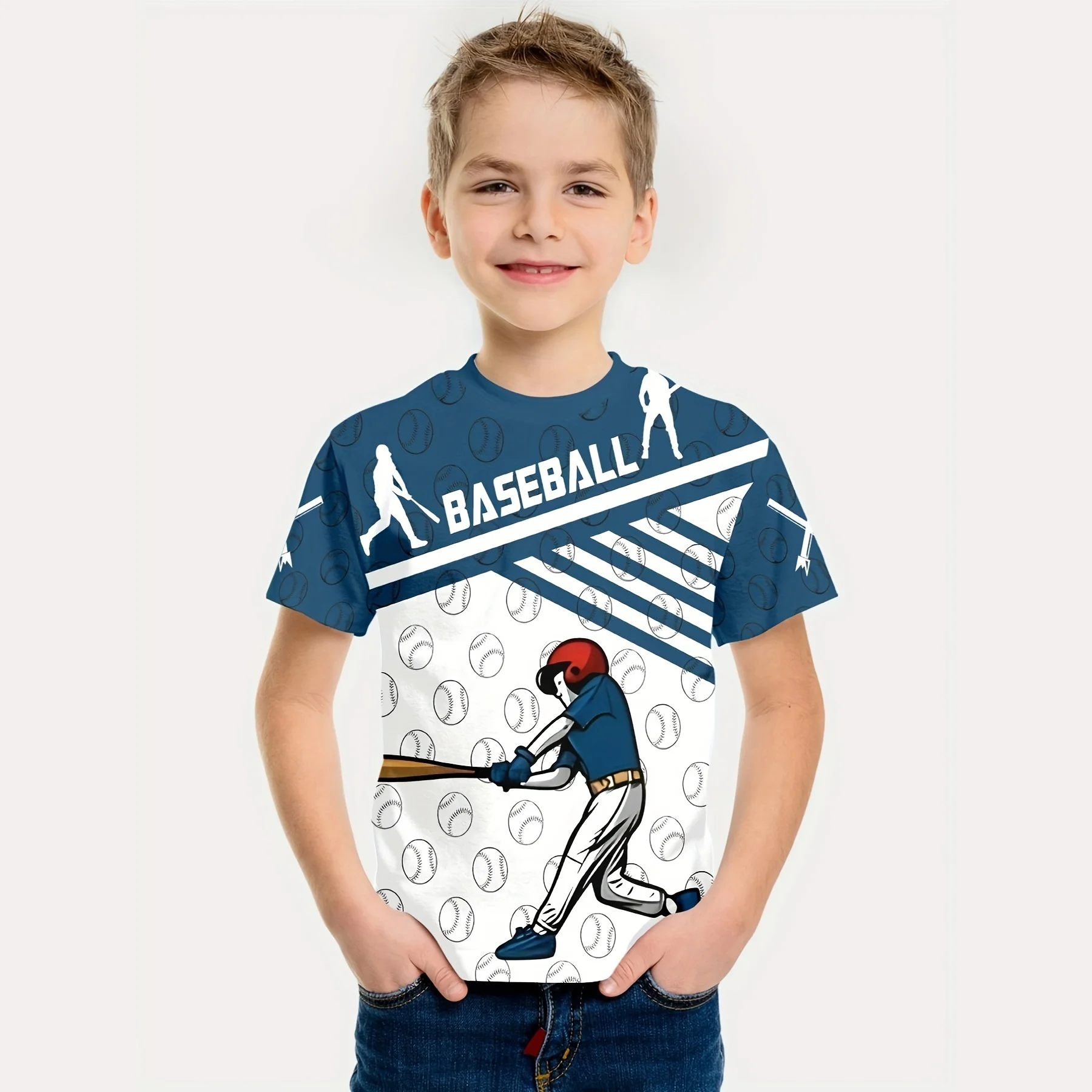 

Children's Clothing Boys T-shirt Short Sleeve Child T-Shirt 3D Baseball Graphic Print Casual Kids Summer Clothes Girl Top Tees