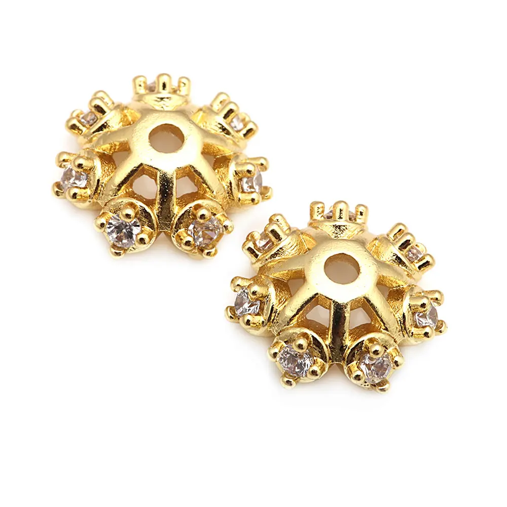 10PCS 6MM 8MM 10MM 18K Gold Color Brass and Zircon Snowflake Flower Beads Caps Jewelry Making Supplies Diy Findings Accessories image 5