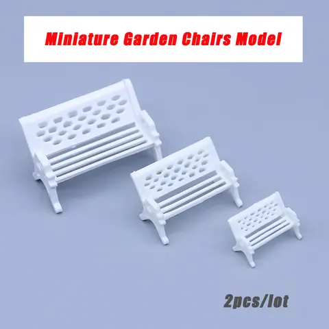 2pcs Scale Miniature Garden Chairs Model ABS Plastic Park Bench Toys Architecture Building Landscape Diy Making for Diorama