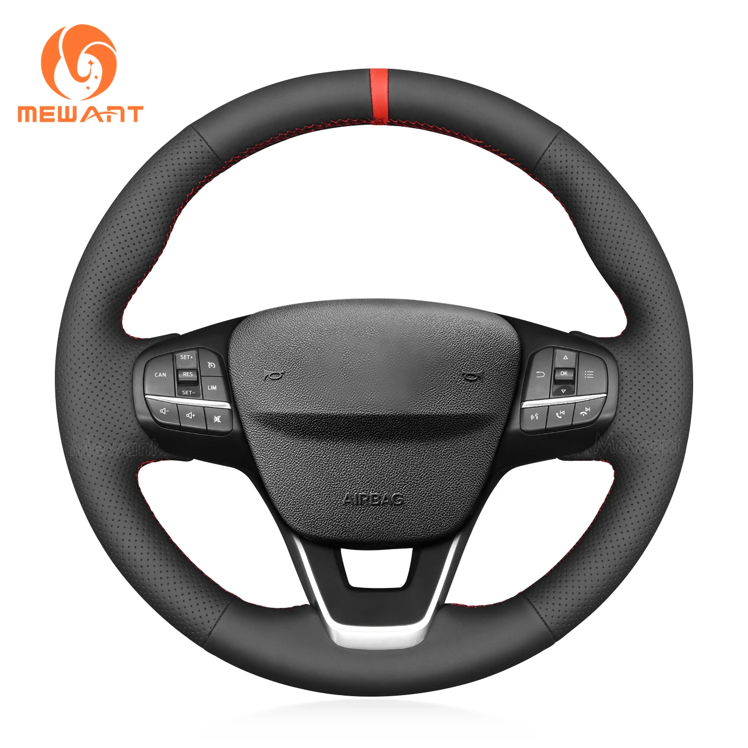 

MEWANT Black Genuine Leather Car Steering Wheel Cover for Ford Bronco Sport/Escape/E-Transit/Maverick/Focus IV/Kuga IIITransit