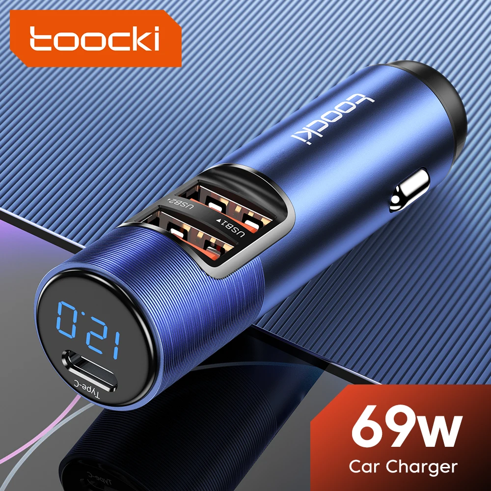 Toocki LED Display 69W USB Type C Car Charger QC3.0 Fast Charging Charger For iPhone 14 13 12 Huawei Samsung Xiaomi Car Charger