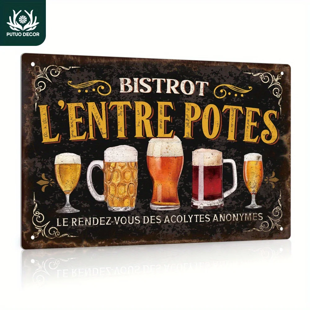 Letrero de chapa de metal vintage francés - Bistrot L'Entre Potes Le Rendez-Vous Des Acolytes Anonymes | Arte de pared para el hogar, granja, bar,