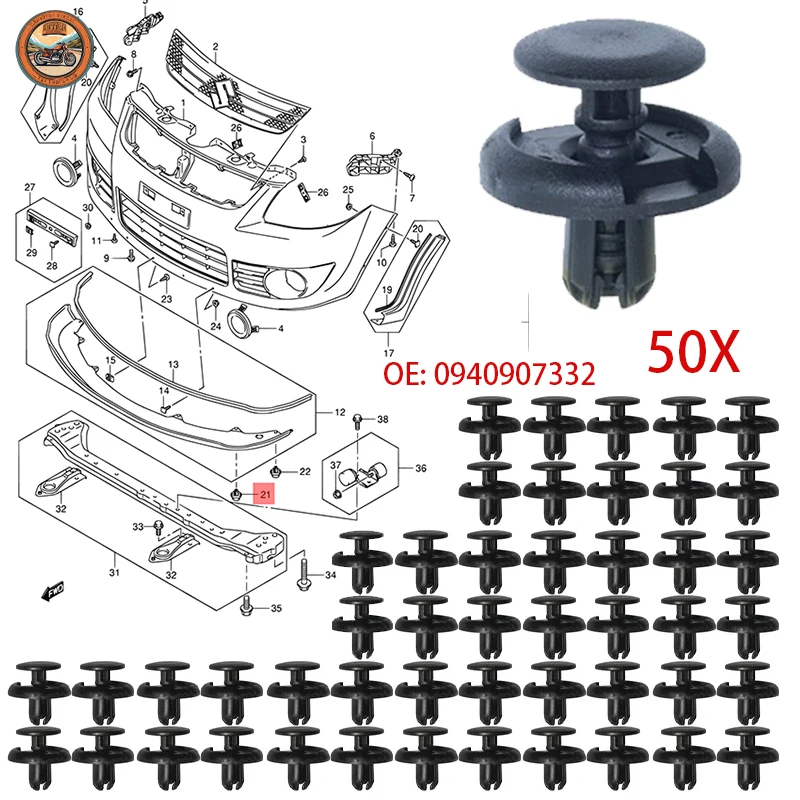 50X Stoßstange Kotflügel Radlauf Abdeckung Panel Retainer Clip Niet Für Suzuki Grand Vitara SX4 Swift X-90 XL-7 0940907332 Zubehör
