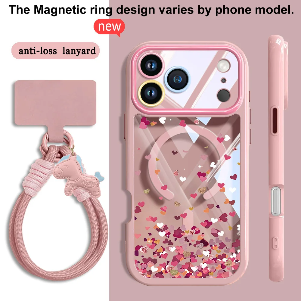 

High quality small flower pendant pony lanyard phone case, suitable for iPhone 17 Pro Max/16 Pro Max/15 Pro Max/14Pro/13 series.