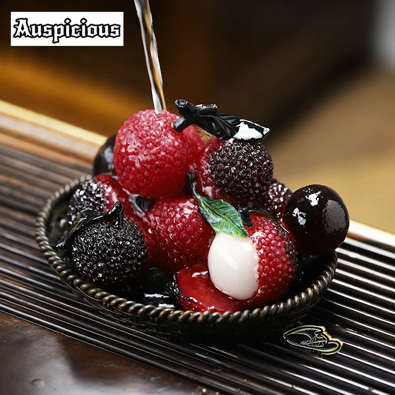 Chinese Resin Discolored Tea Pet Lucky Litchi Fruit Ornaments Desktop Handmade Crafts Playing Home Tea Set Decoration Gifts