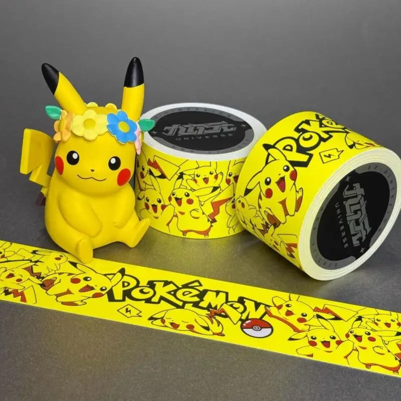 Cinta adhesiva láser impermeable de Pokemon Pikachu, decoración de pecera, pegatina para maleta de bicicleta Diy, pegatina de sellado para embalaje de regalo