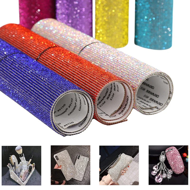 12X20Cm Zelfklevende Kristallen Strass Sticker Glanzend Diamant Lint Geschenkdoos Kleding Decoratie Diy Auto Telefoon Kunst Ambachtelijke Decor