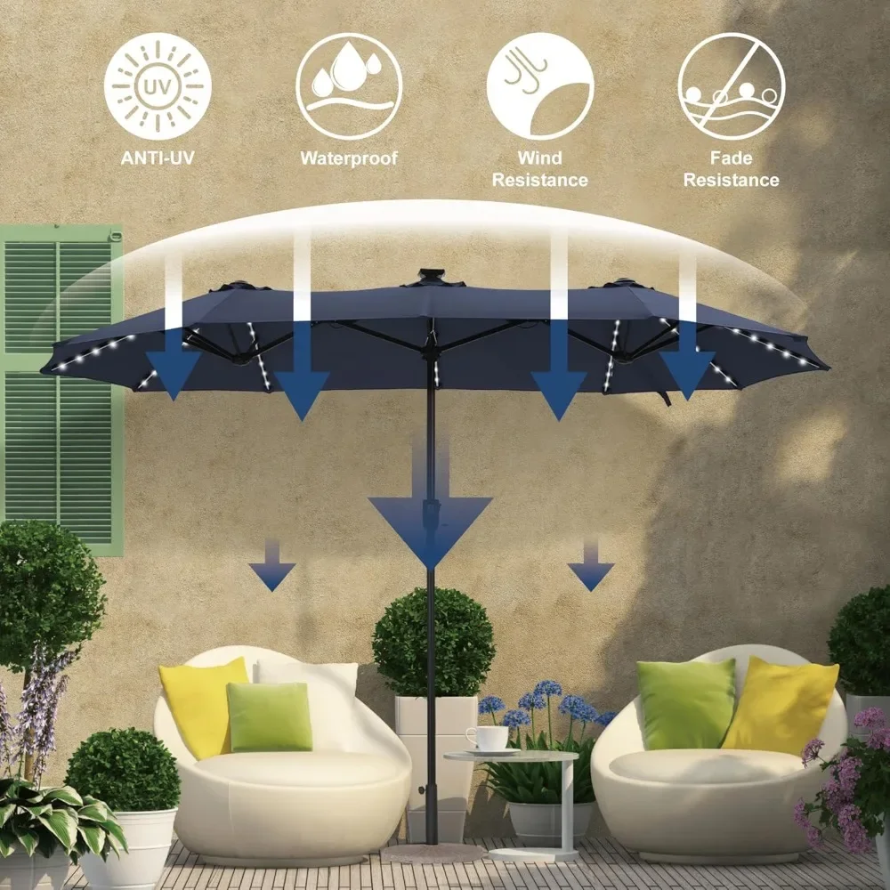 13ft Patio Umbrella with 120 LED Solar Lights, Double Sided Outdoor Umbrella for Patio, 8 Colors Changing, Table Umbrella