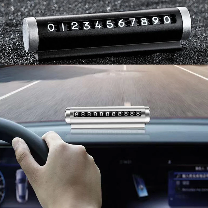 Universal Metal Car Temporary Parking Card Rotate Phone Number Plate Aluminum Stickers Park Stop In Car-styling Auto Accessories